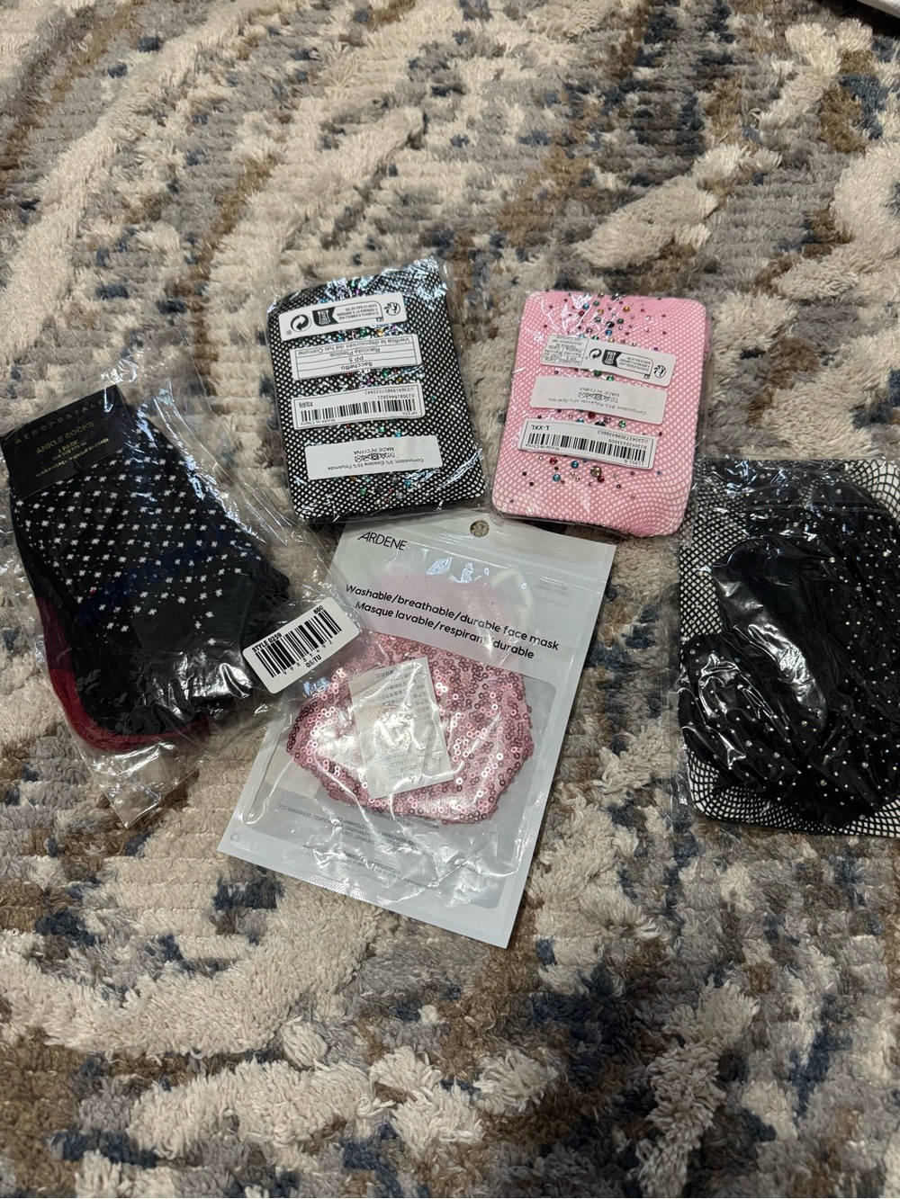 Fish Net Stockings Blk Pink-pair Aeropostale 2 pair Socks, Sequin Face Mask -